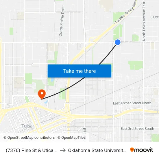 (7376) Pine St & Utica Ave Eb to Oklahoma State University - Tulsa map
