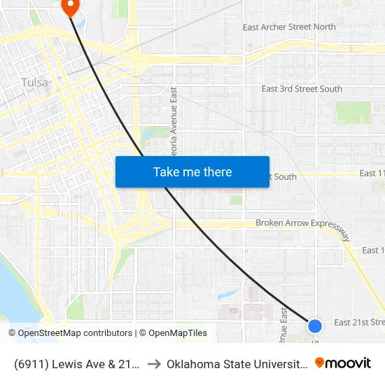 (6911) Lewis Ave & 21st St Sb to Oklahoma State University - Tulsa map