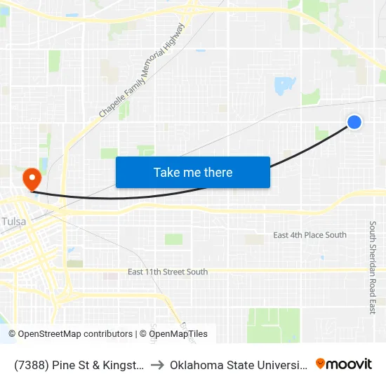 (7388) Pine St & Kingston Pl Eb to Oklahoma State University - Tulsa map