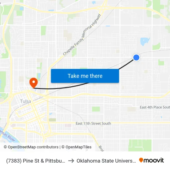 (7383) Pine St & Pittsburg Ave Eb to Oklahoma State University - Tulsa map
