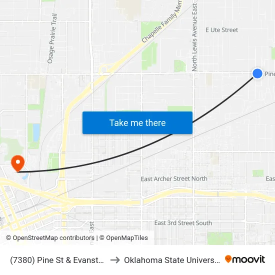 (7380) Pine St & Evanston Ave Eb to Oklahoma State University - Tulsa map