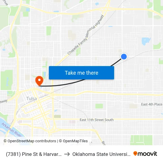 (7381) Pine St & Harvard Ave Eb to Oklahoma State University - Tulsa map