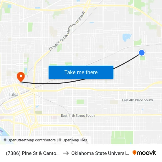 (7386) Pine St & Canton Ave Eb to Oklahoma State University - Tulsa map
