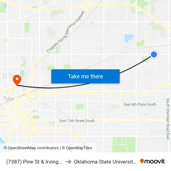 (7387) Pine St & Irvington Ave to Oklahoma State University - Tulsa map