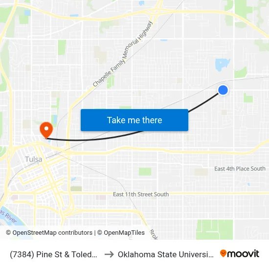 (7384) Pine St & Toledo Ave Eb to Oklahoma State University - Tulsa map