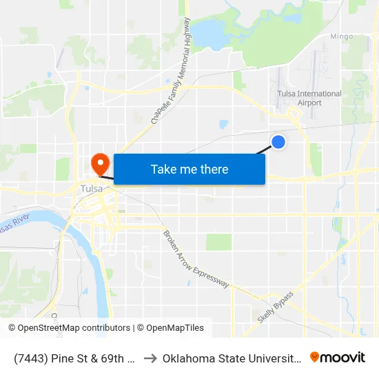 (7443) Pine St & 69th Ave Wb to Oklahoma State University - Tulsa map