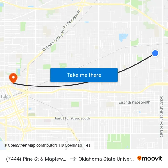 (7444) Pine St & Maplewood Ave Wb to Oklahoma State University - Tulsa map