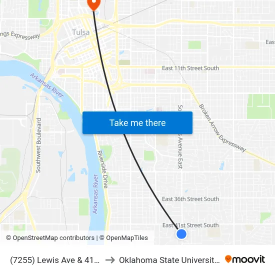 (7255) Lewis Ave & 41st St Sb to Oklahoma State University - Tulsa map
