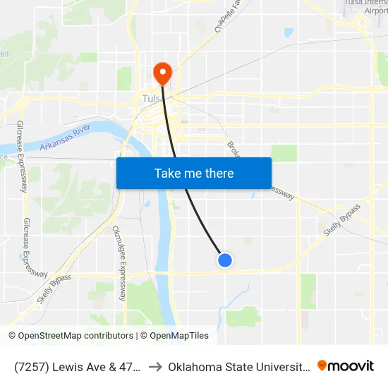 (7257) Lewis Ave & 47th St Sb to Oklahoma State University - Tulsa map