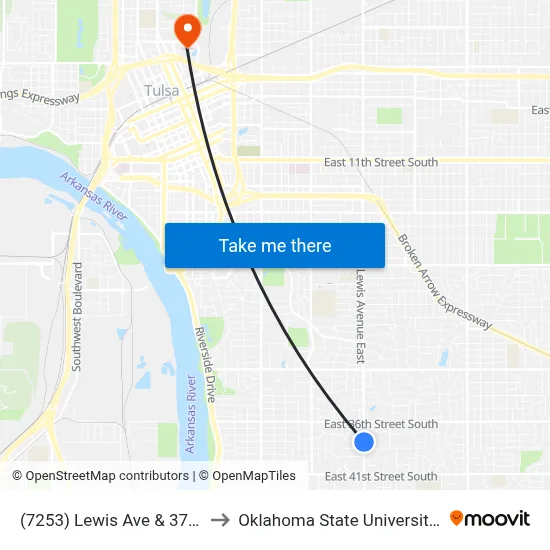 (7253) Lewis Ave & 37th St Sb to Oklahoma State University - Tulsa map