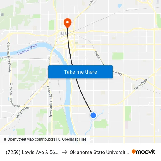 (7259) Lewis Ave & 56th Pl Sb to Oklahoma State University - Tulsa map