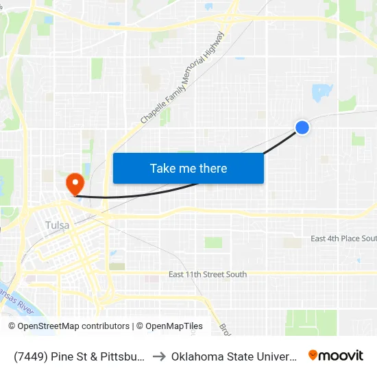 (7449) Pine St & Pittsburg Ave Wb to Oklahoma State University - Tulsa map