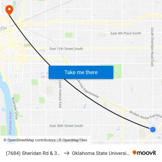 (7684) Sheridan Rd & 38th St Sb to Oklahoma State University - Tulsa map