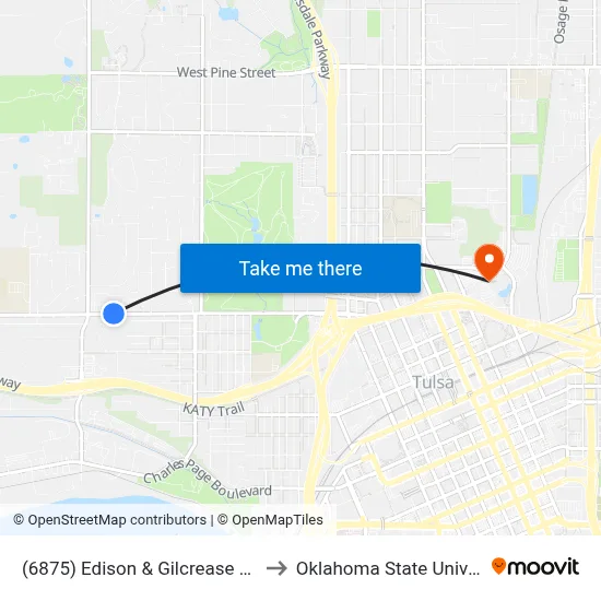 (6875) Edison & Gilcrease Museum Rd Wb to Oklahoma State University - Tulsa map