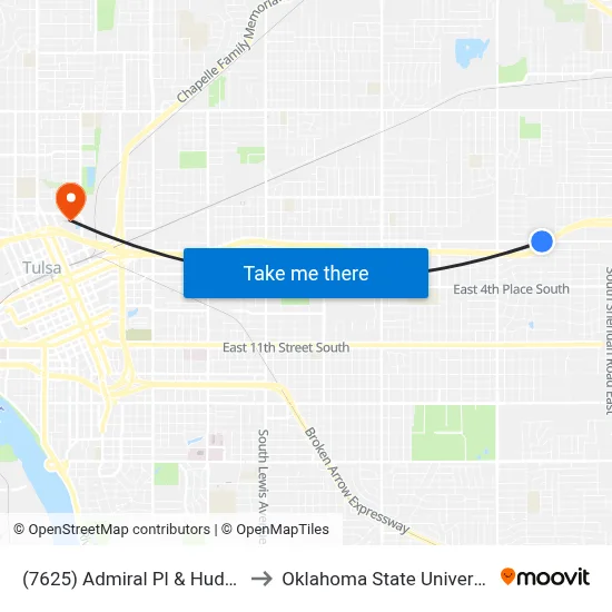(7625) Admiral Pl & Hudson Ave Eb to Oklahoma State University - Tulsa map