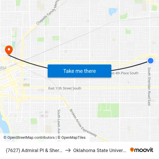 (7627) Admiral Pl & Sheridan Rd Eb to Oklahoma State University - Tulsa map