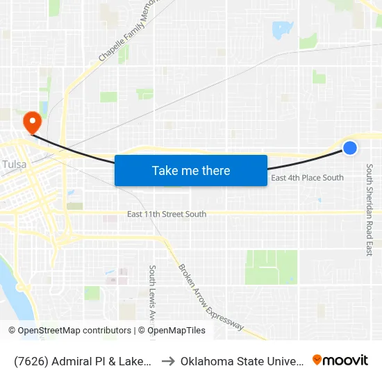(7626) Admiral Pl & Lakewood Ave Eb to Oklahoma State University - Tulsa map