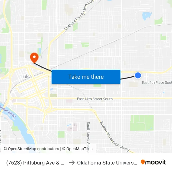 (7623) Pittsburg Ave & 2nd Pl Nb to Oklahoma State University - Tulsa map