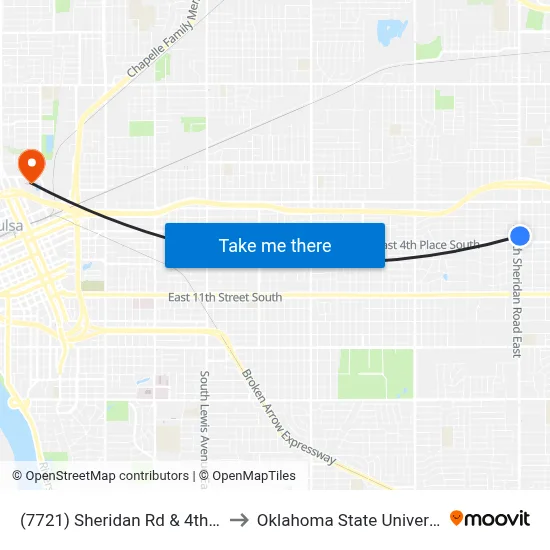 (7721) Sheridan Rd & 4th Terrace Nb to Oklahoma State University - Tulsa map