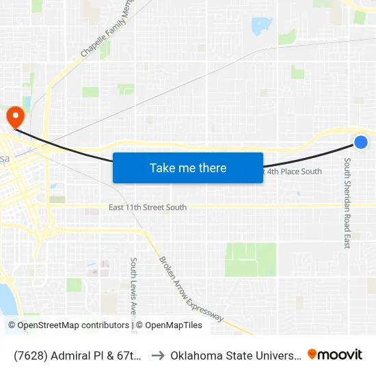 (7628) Admiral Pl & 67th E Ave Eb to Oklahoma State University - Tulsa map