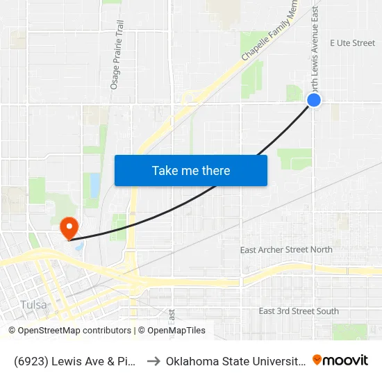 (6923) Lewis Ave & Pine St Nb to Oklahoma State University - Tulsa map