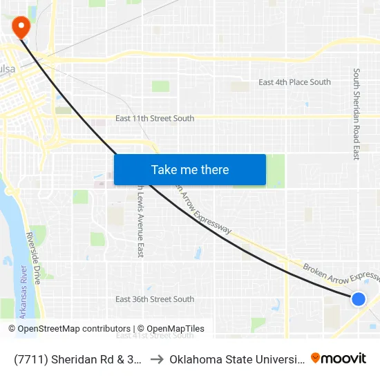 (7711) Sheridan Rd & 36th St Nb to Oklahoma State University - Tulsa map
