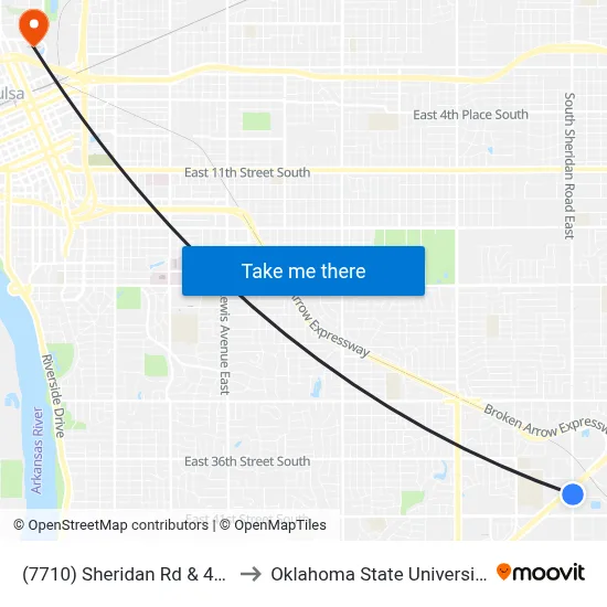 (7710) Sheridan Rd & 40th St Nb to Oklahoma State University - Tulsa map