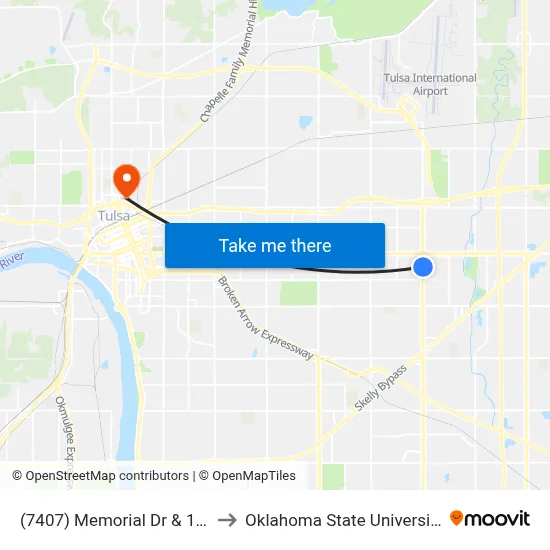 (7407) Memorial Dr & 12th St Sb to Oklahoma State University - Tulsa map