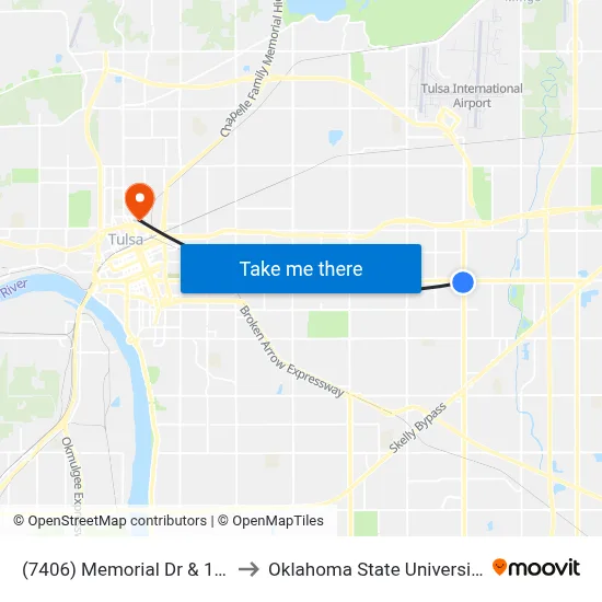 (7406) Memorial Dr & 11th St Sb to Oklahoma State University - Tulsa map
