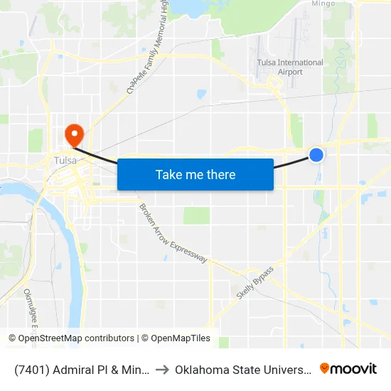 (7401) Admiral Pl & Mingo Rd Eb to Oklahoma State University - Tulsa map