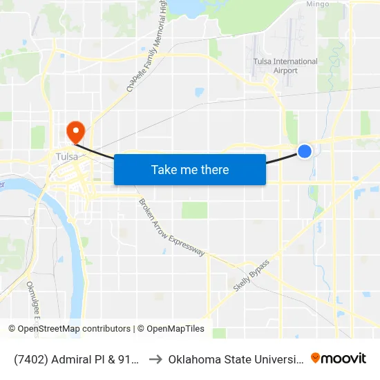 (7402) Admiral Pl & 91st Ave Eb to Oklahoma State University - Tulsa map