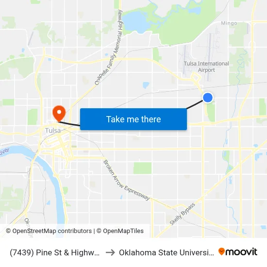 (7439) Pine St & Highway 11 Wb to Oklahoma State University - Tulsa map