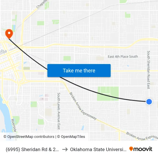 (6995) Sheridan Rd & 21st St Sb to Oklahoma State University - Tulsa map