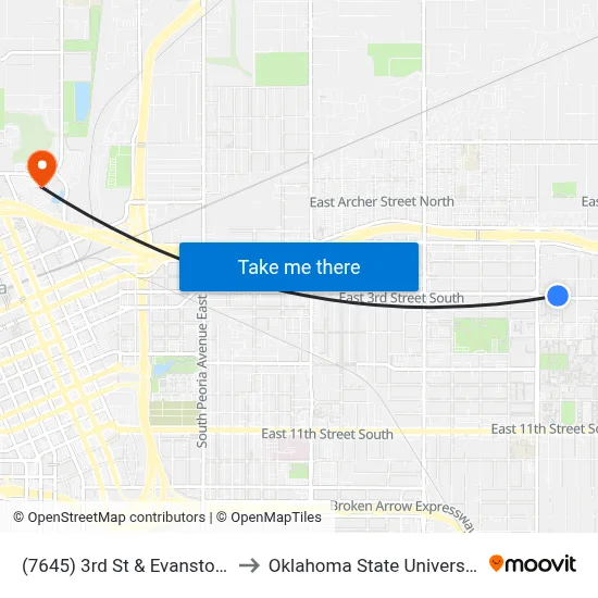 (7645) 3rd St & Evanston Ave Wb to Oklahoma State University - Tulsa map