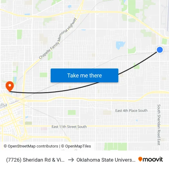 (7726) Sheridan Rd & Virgin St Nb to Oklahoma State University - Tulsa map