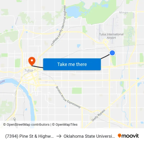 (7394) Pine St & Highway 11 Eb to Oklahoma State University - Tulsa map
