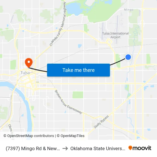 (7397) Mingo Rd & Newton St Sb to Oklahoma State University - Tulsa map