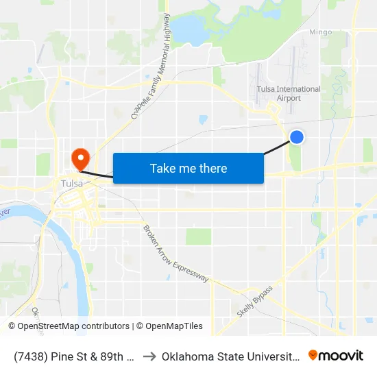 (7438) Pine St & 89th Ave Wb to Oklahoma State University - Tulsa map