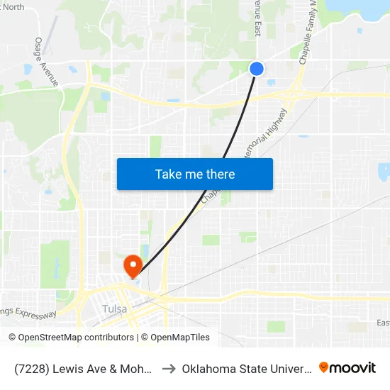 (7228) Lewis Ave & Mohawk Blvd Sb to Oklahoma State University - Tulsa map
