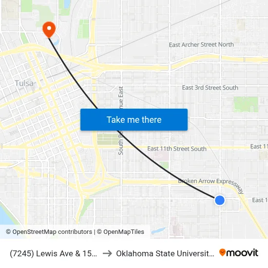 (7245) Lewis Ave & 15th St Sb to Oklahoma State University - Tulsa map