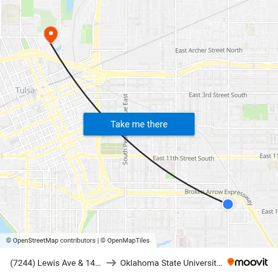 (7244) Lewis Ave & 14th Pl Sb to Oklahoma State University - Tulsa map