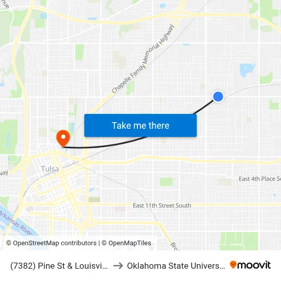 (7382) Pine St & Louisville Ave Eb to Oklahoma State University - Tulsa map