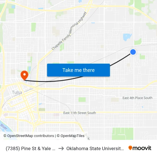(7385) Pine St & Yale Ave Eb to Oklahoma State University - Tulsa map