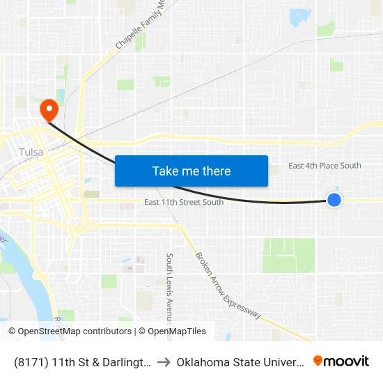 (8171) 11th St & Darlington Ave Wb to Oklahoma State University - Tulsa map