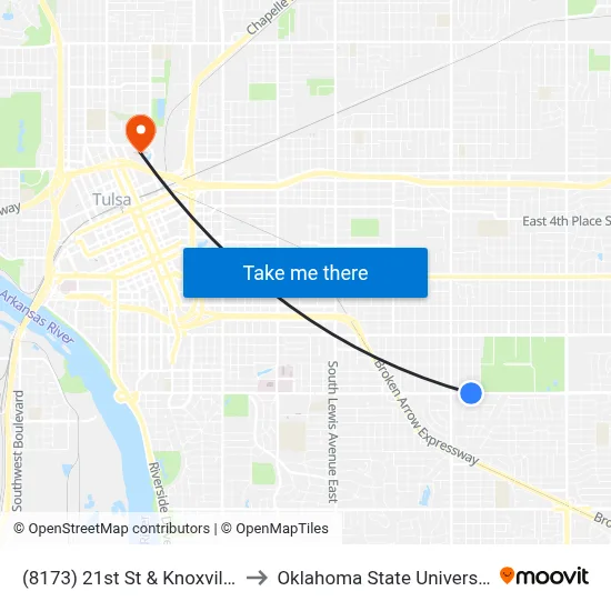 (8173) 21st St & Knoxville Ave Wb to Oklahoma State University - Tulsa map