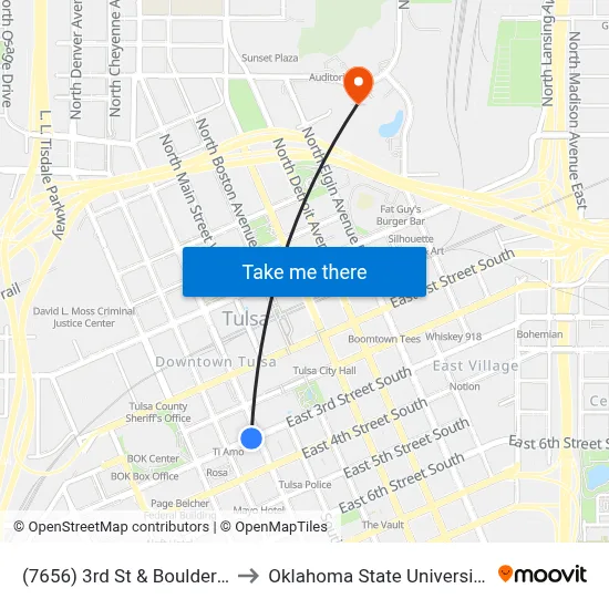 (7656) 3rd St & Boulder Ave Wb to Oklahoma State University - Tulsa map