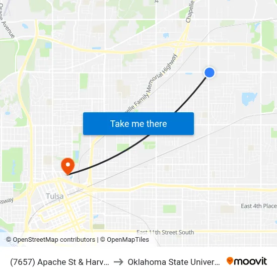 (7657) Apache St & Harvard Ave Eb to Oklahoma State University - Tulsa map