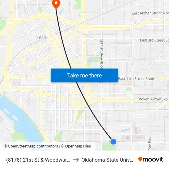 (8178) 21st St & Woodward Park Dr. Wb to Oklahoma State University - Tulsa map