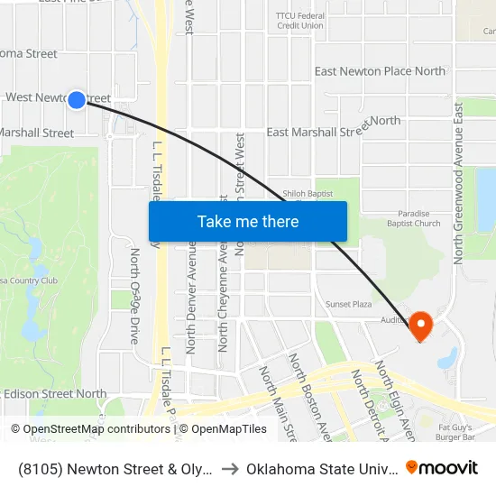 (8105) Newton Street & Olympia Avenue Eb to Oklahoma State University - Tulsa map