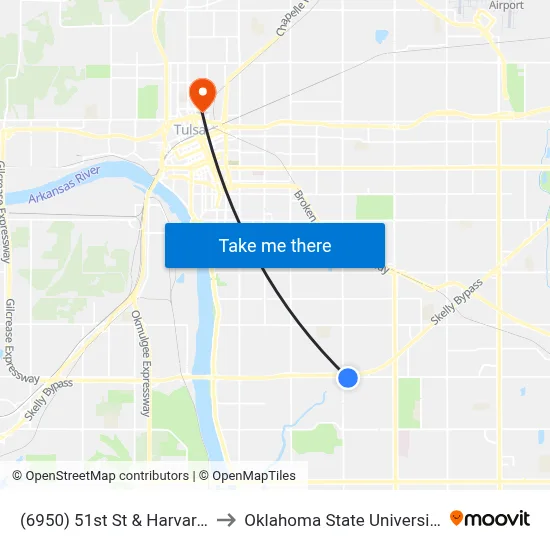 (6950) 51st St & Harvard Ave Eb to Oklahoma State University - Tulsa map